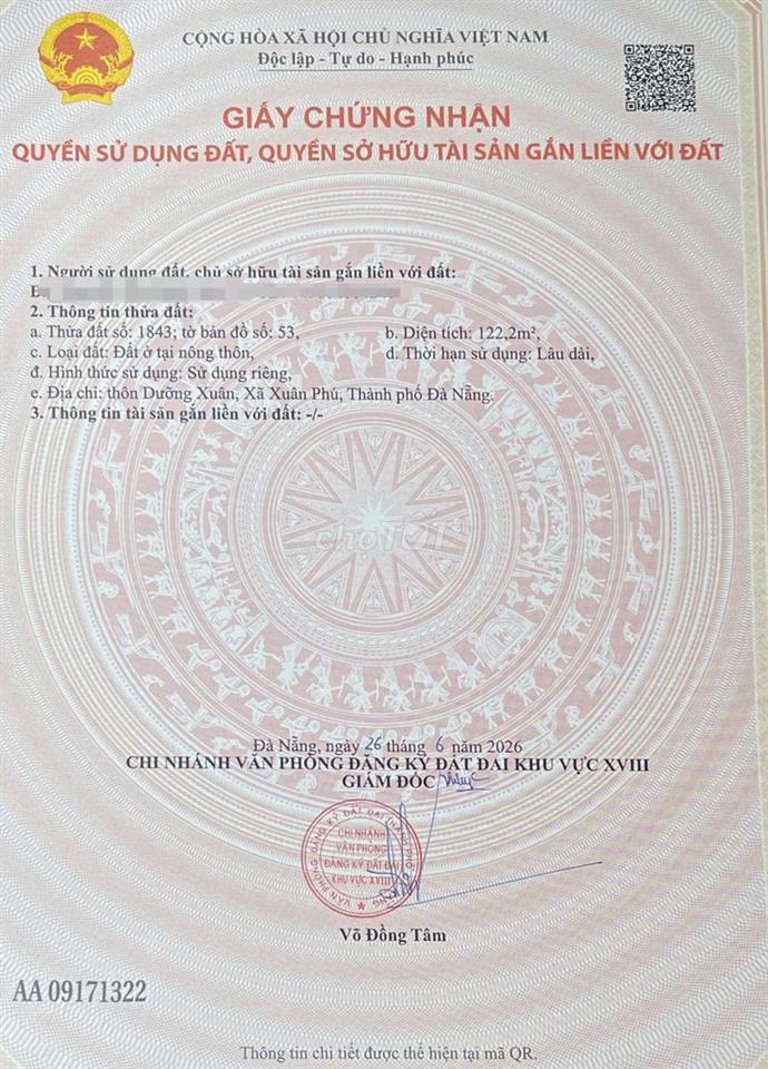 Chính chủ cần bán lô đất Quế Xuân 1. Cách chợ Bà Rén mới chưa tới 3km