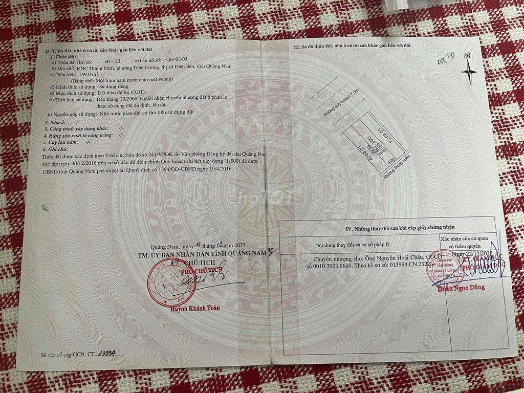 Bán đất khu dân cư Thống Nhất Điện Dương