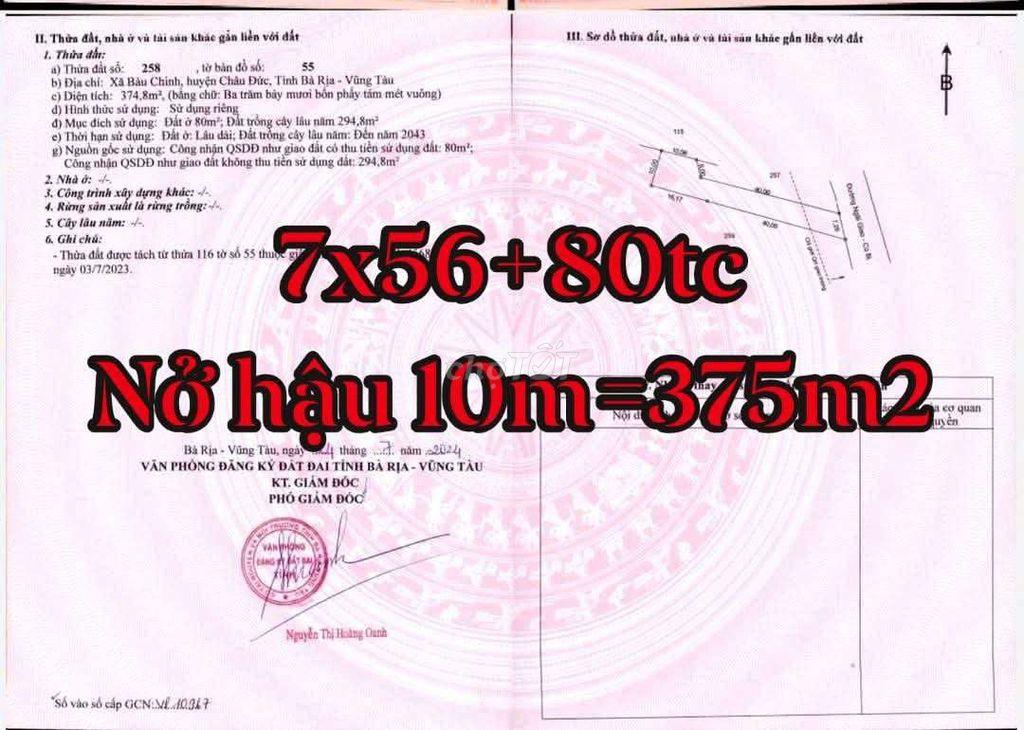 Mặt tiền Quốc Lộ 56b 375m2 giá giảm sâu 1tỷ 490