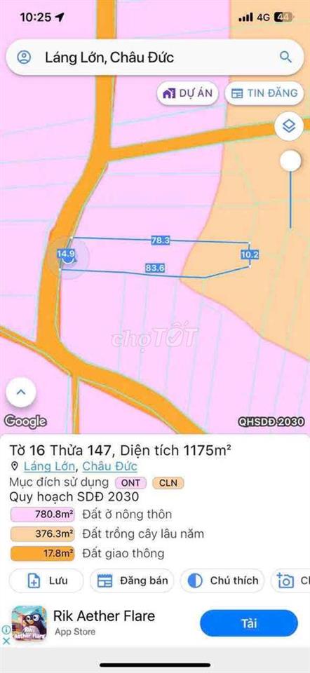 bán đất sào láng lơn châu đức có 100m thôt cư