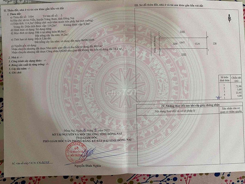 Cần Bán Đất gần Chợ An Bình An Viễn