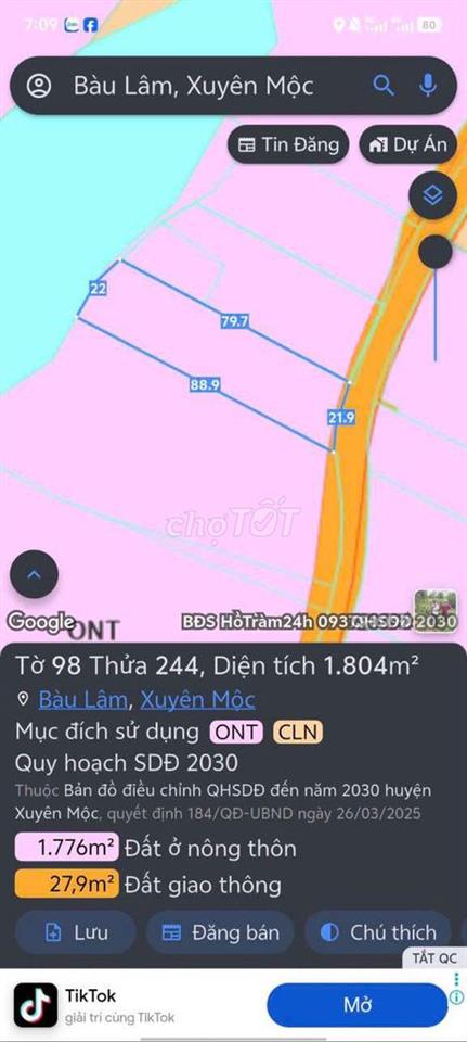 Bán lô đất 1.8 xào nhựa có thổ cư ngộp - Bàu Lâm