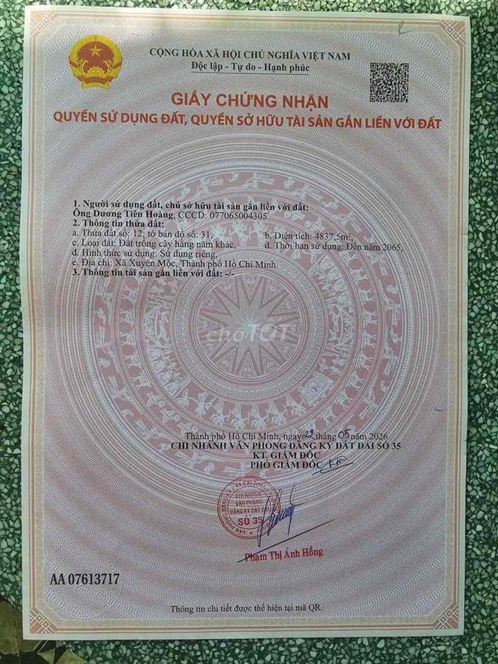 cần bán đất sào xuyên mộc, 1tỷ250tr/1sào