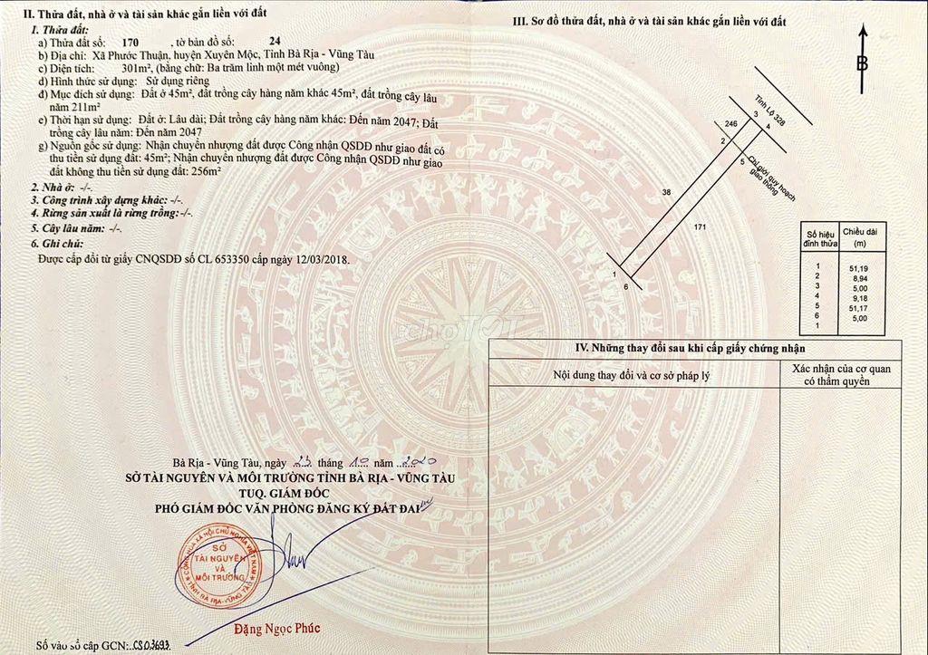 Cần bán đất Hồ Tràm Mặt tiền Tỉnh lộ 998 (Tỉnh lộ 328 cũ)
