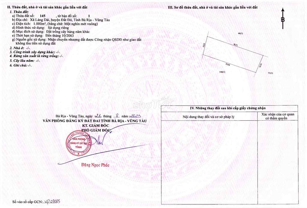 80m2 mặt tiền đường nhà nước xã Láng Dài, huyện Đất Đỏ, Bà Rịa VT