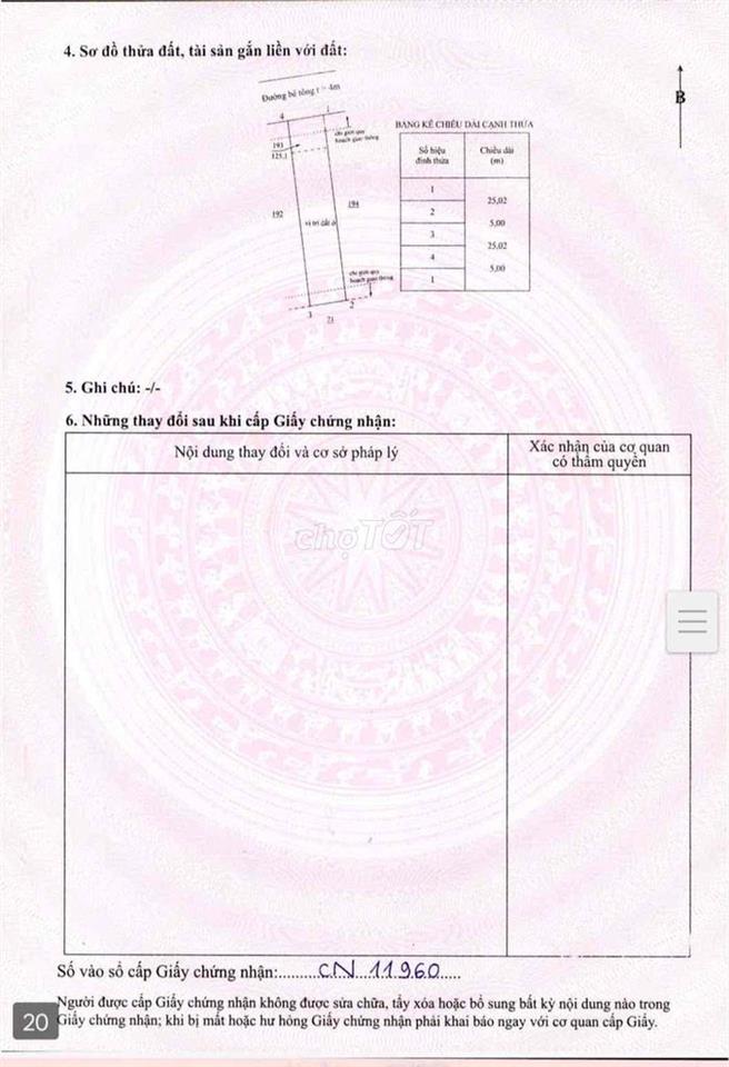 Bán nhanh đất chính chủ Dt 125m2 , tc 100m2