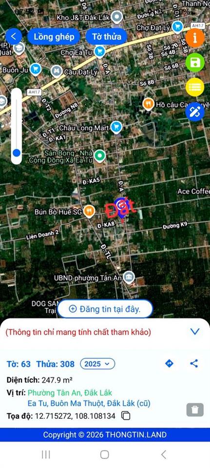 Chính chủ gửi hoa hồng 40tr bán đất đường Ka8 Eatu bmt