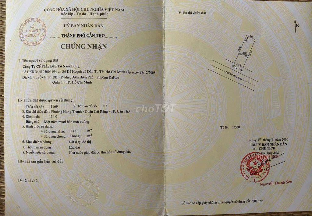 NỀN ( 6*19) KHU DÂN CƯ NAM LONG CẦN THƠ