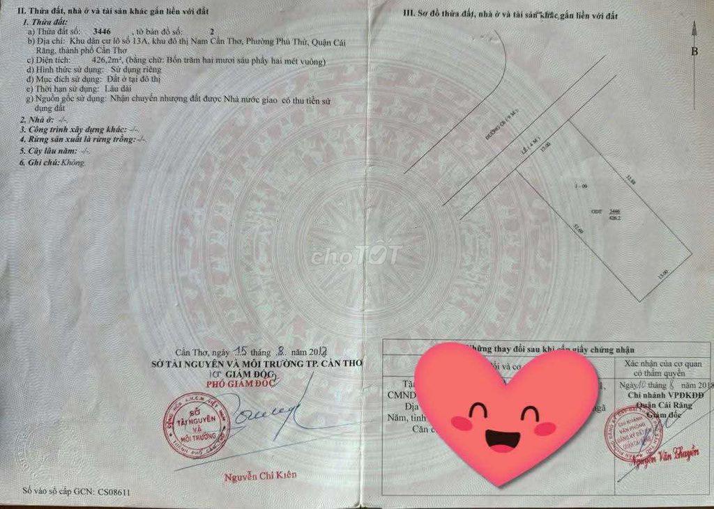 NỀN ( 13*33) KHU DÂN CƯ THIÊN LỘC - PHƯỜNG HƯNG PHÚ - TP. CẦN THƠ