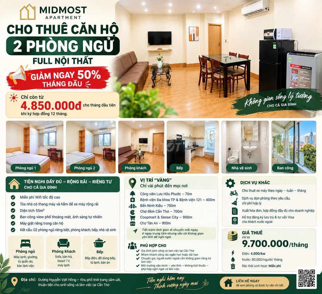 🏡 Căn hộ 2 phòng ngủ FULL NỘI THẤT tại MIDMOST APARTMENT