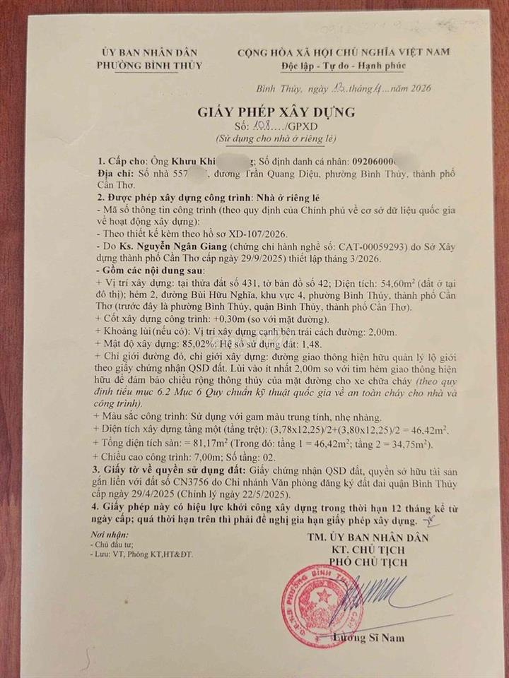 BAN NHA HEM 2 CHỢ BINH THỦY