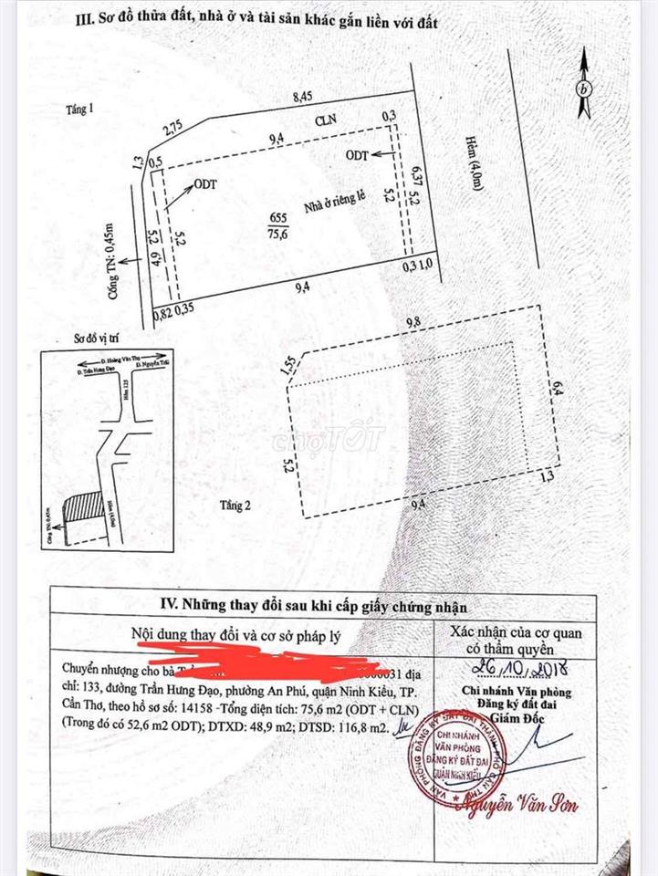 Bán nhà trệt lầu hẻm 125 Hoàng Văn Thụ, An Cư, Ninh Kiều, TPCT