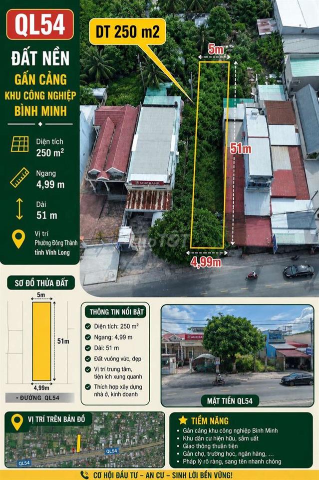BÁN ĐẤT MẶT TIỀN QL54 GẦN CHỢ ĐÔNG BÌNH