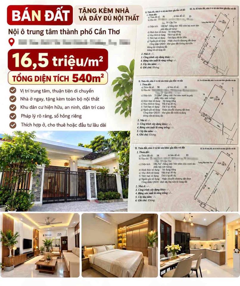 Bán 540m2 đất tại trung tâm Thành phố Cần Thơ