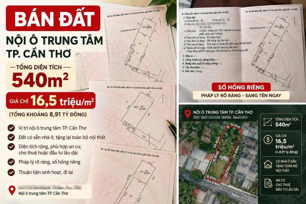 Bán 540m2 đất tại trung tâm Thành phố Cần Thơ