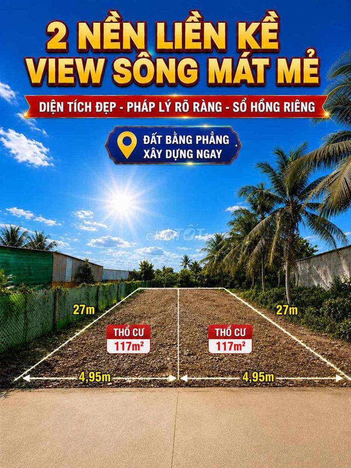 Chính Chủ - bán 2 nền liền kề mặt tiền Rạch Khoán Châu view sông