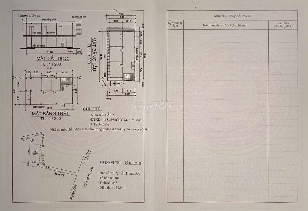 Cần bán nhà 98/2 Trần Hưng Đạo Phường Ninh Kiều TP Cần Thơ