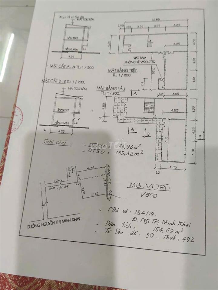 Nhà trệt, lầu hẻm 184 Nguyễn Thị Minh Khai thông qua Mạc Thiên Tích