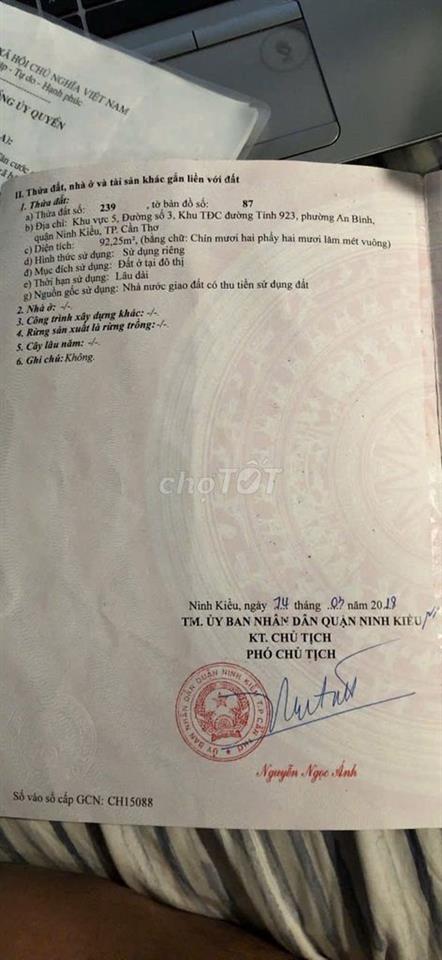 NHÀ TRỤC CHÍNH ĐƯỜNG SỐ 1 - KDC 923 - P.AN BÌNH - Tp.CẦN THƠ