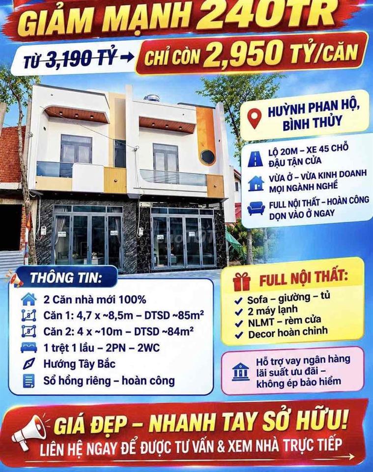 NHÀ MẶT TIỀN HUỲNH PHAN HỘ THUẬN TIỆN KINH DOANH GẦN CHỢ HỘI LỰC,
