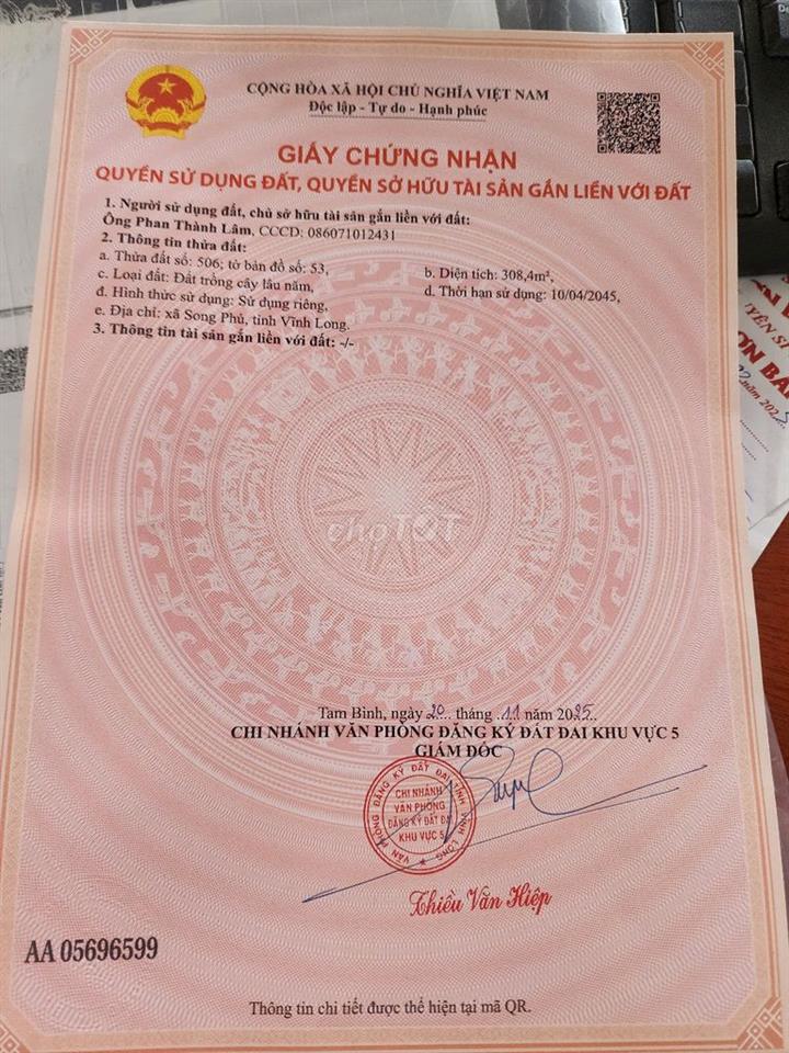 MT LỘ NHỰA LIÊN XÃ ẤP PHÚ YÊN - PHÚ LONG -TÂN PHÚ TAM BÌNH - VL 