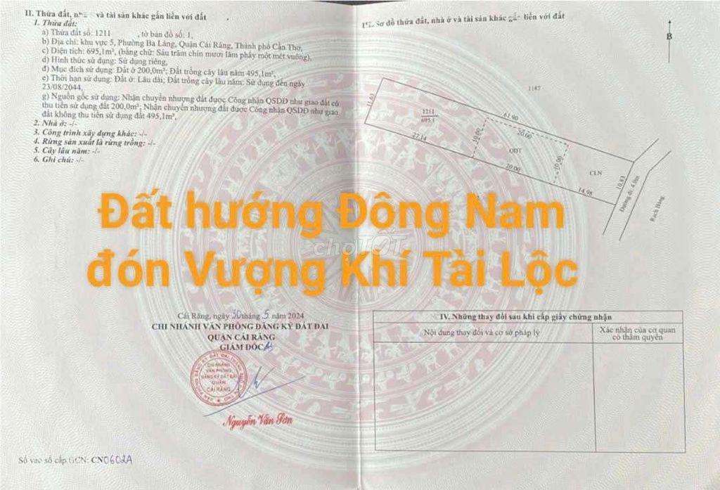 ĐẤT NỀN BIỆT THỰ VƯỜN VIEW SÔNG, LỘ ÔTÔ -GẦN QL61C, CÁI RĂNG, CẦN THƠ