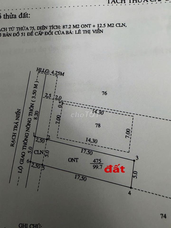 ĐẤT 5X20 THỔ CƯ 100% PHONG ĐIỀN Cách Chợ CÁI Lan 5OOM