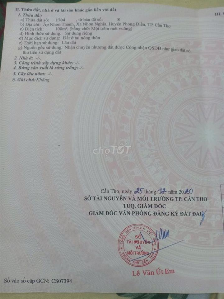BÁN THU HỒI VỐN THỔ CƯ  5*20=100 PHONG ĐIỀN. 440 TRIỆU. 2 NỀN LIỀN KỀ