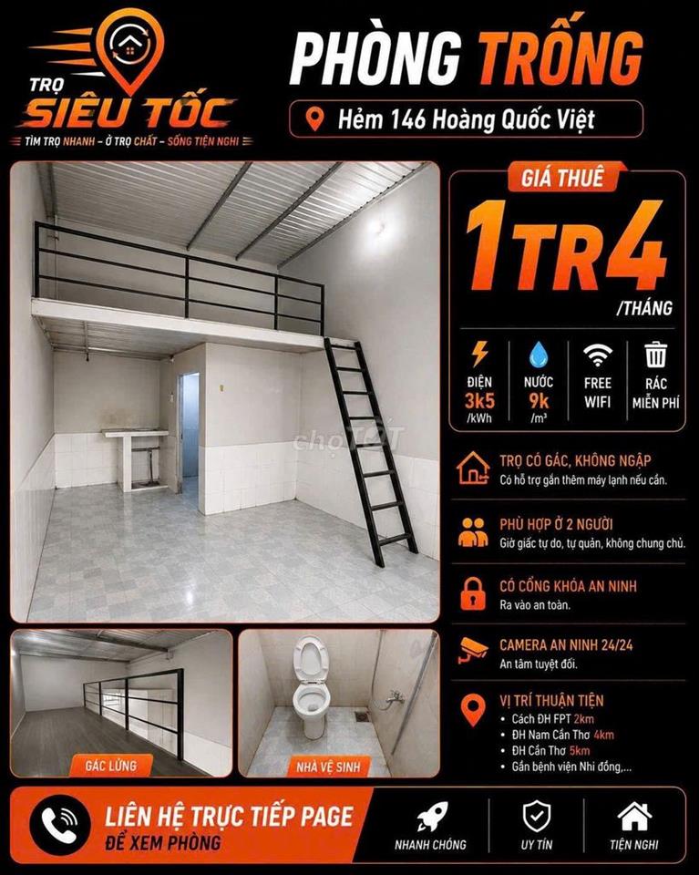 Nhà trọ Hẻm 146 Hoàng Quốc Việt giờ giấc tự do, không chung chủ,...