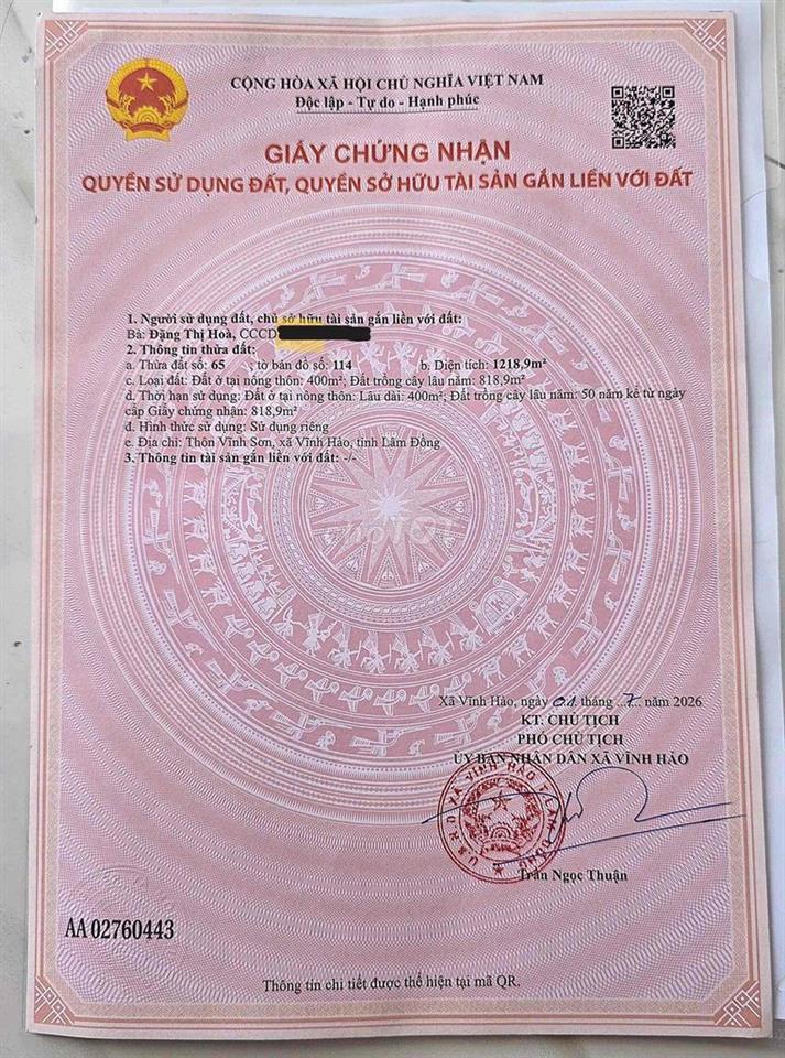 ĐẦU TƯ SINH LỜI - CHÍNH CHỦ BÁN ĐẤT Tại xã Vĩnh Hảo, Bình Thuận