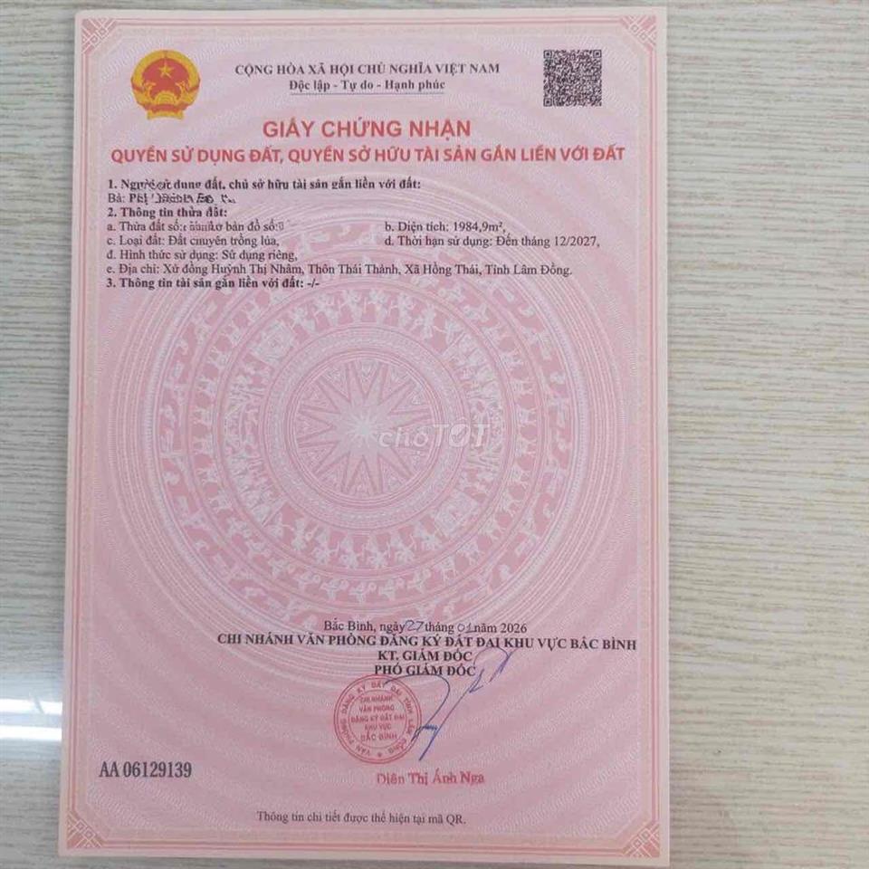 Chính chủ bán gấp lô đất Bắc Bình - Sổ hồng sẵn - Giá đầu tư