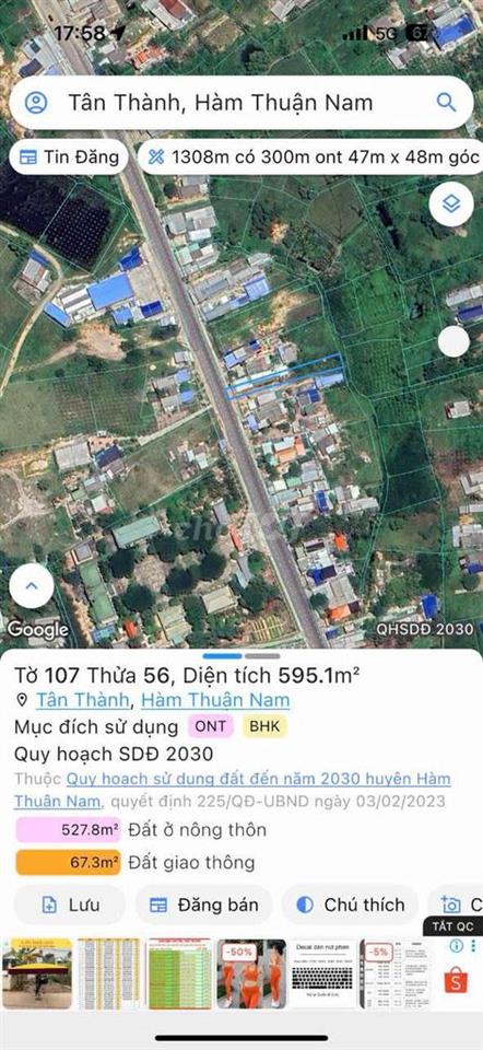 Mặt tiền DT719 lộ giới 42m, cách biển Kê Gà khoảng 450m