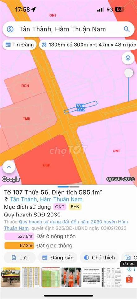 Mặt tiền DT719 lộ giới 42m, cách biển Kê Gà khoảng 450m