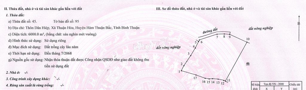 BÁN ĐẤT VƯỜN GIÁ CỰC TỐT, DIỆN TÍCH 6000M2