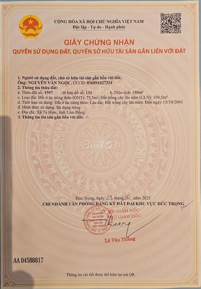 Bán gấp đất Đức Trọng Lâm Đồng ( thổ cư ), xã Tà Hine QL28B
