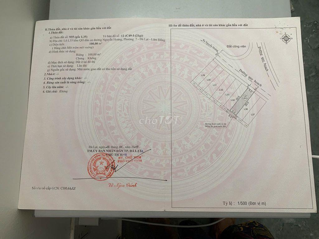 BÁN ĐẤT L35 KQH NGUYỄN HOÀNG – P7, ĐÀ LẠT