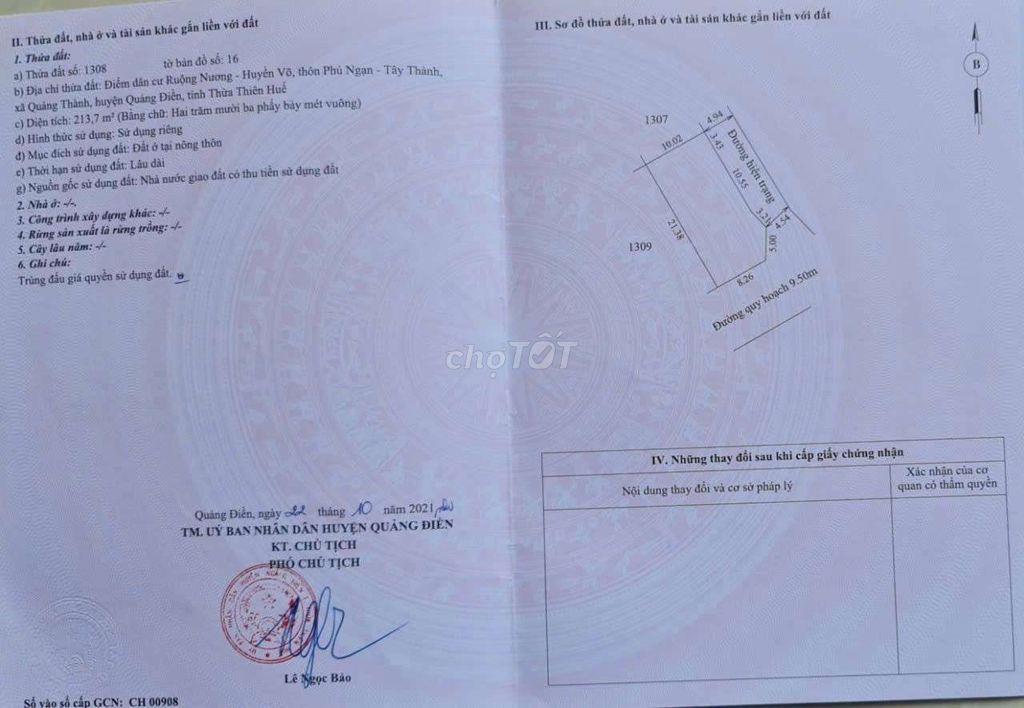 Đất Khu Quy Hoạch Phú Ngạn Phường Hóa Châu, 2 Mặt Tiền Hướng Đông Nam 