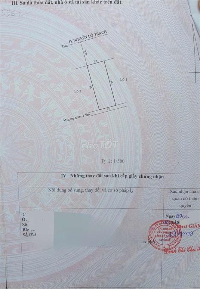 Đất Mặt Tiền Đường Nguyễn Lộ Trạch, Ngang 7,3m