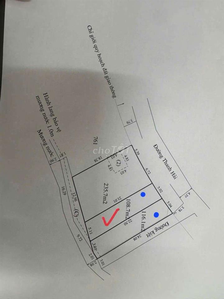 Đất Mặt Tiền Đường Thanh Hải Có 2 Lô Liền Kề 