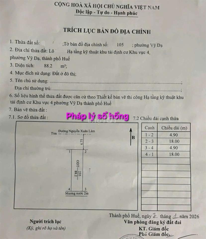 Đất Mặt Tiền Đường Nguyễn Xuân Lâm, Xuân Phú Huế 
