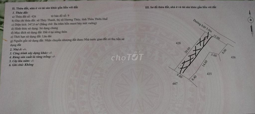 Bán đất Cách cầu Ngói Thanh Toàn 700m,  đối diện UBND Thuỷ Thanh