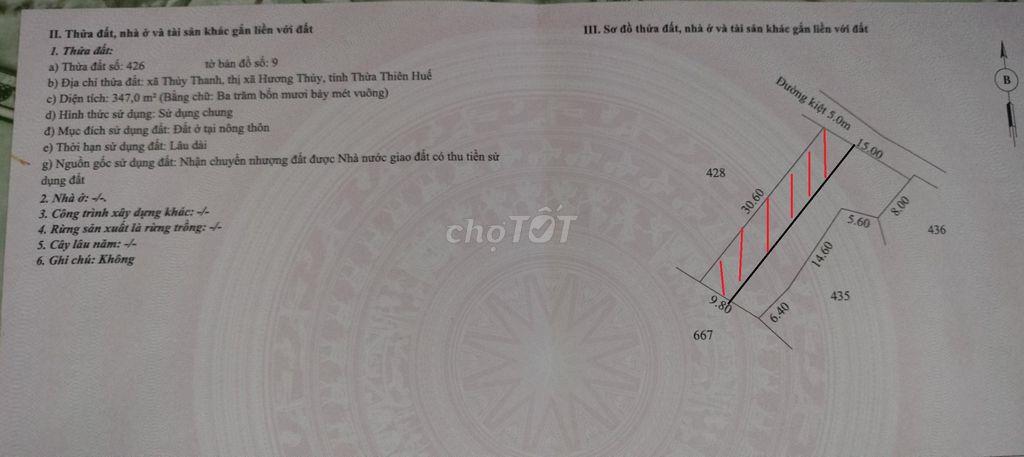 Cần bán đất đối diện Đảng uỷ phường Thanh Thuỷ