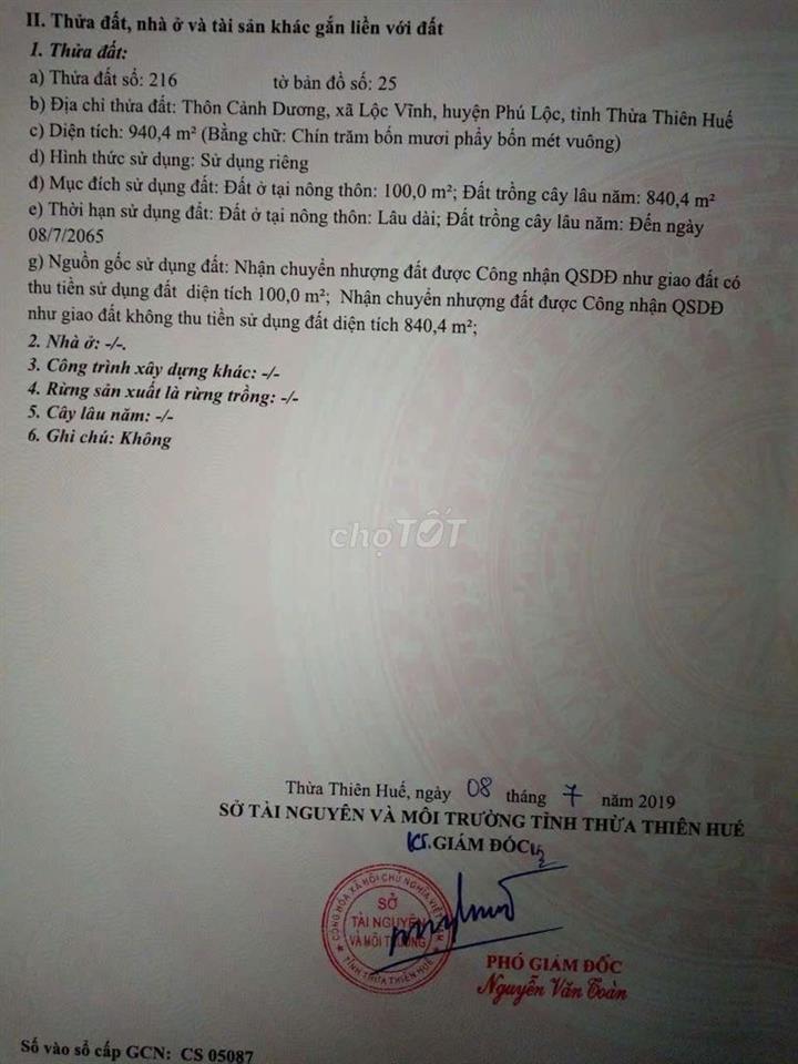 Đất ven biển Cảnh Dương, xã Chân Mây-Lăng Cô (xã Lộc Vĩnh cũ)