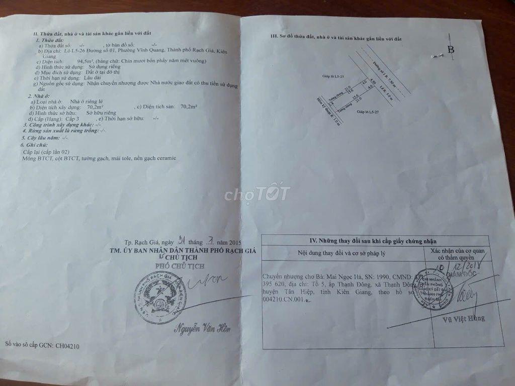 BÁN NHÀ KHU THU NHẬP THẤP RẠCH GIÁ