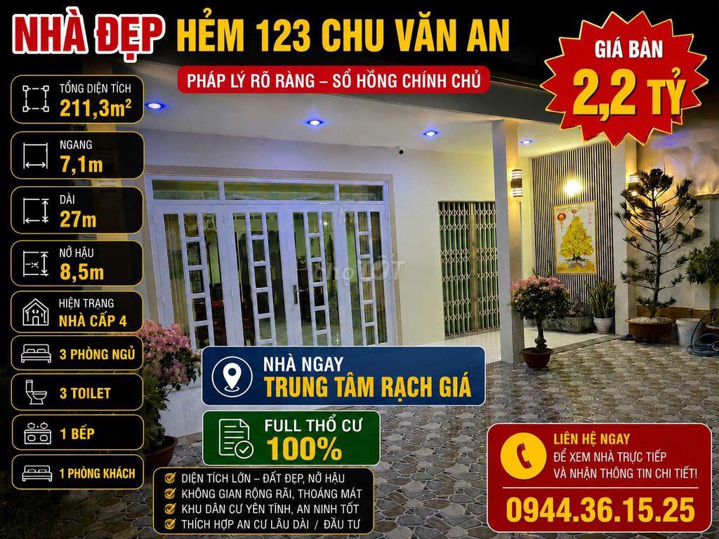 2,2 TỶ SỞ HỮU NHÀ CẤP 4 + ĐẤT 211,3M² – HẺM 123 CHU VĂN AN 