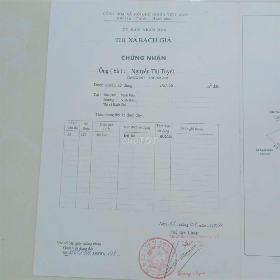 Bán 4543 m vuông đất   Dự án mở rộng TP Rạch Giá 