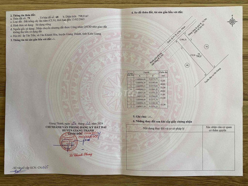 Em cần ra gấp đất nền mặt tiền chính chủ,trung tâm huyện Giang Thành