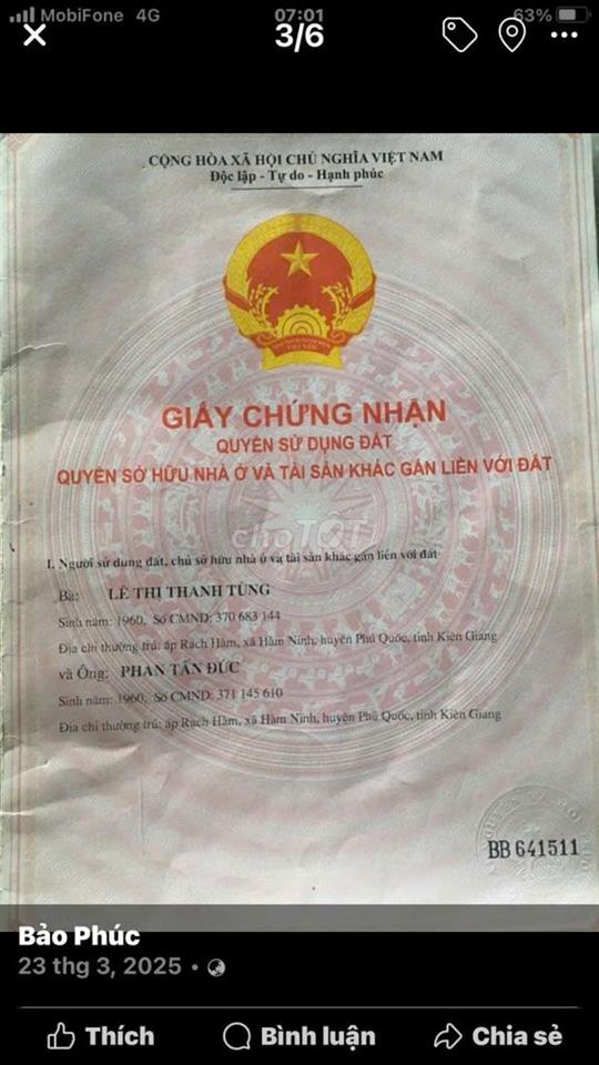 BÁN ĐẤT TAI CHỢ HÀM NINH PHÚ QUỐC