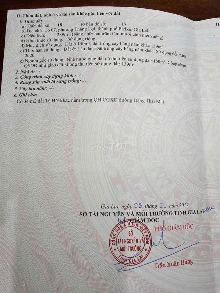 Bán đất MT Đặng Thái Mai, TP Pleiku