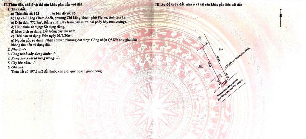 Bán Đất nông nghiệp Đường tránh Hội Phú 772,7m2